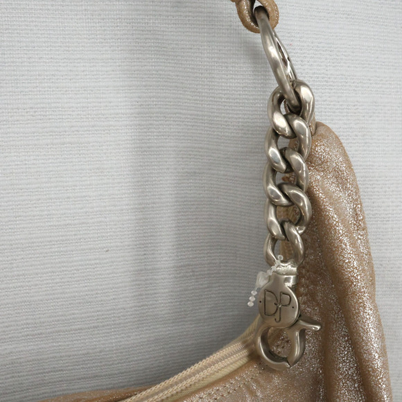 Donald J Pliner Couture Bag Womens Gold Metallic Leather Zip Small Hobo Handbag - Picture 6 of 16
